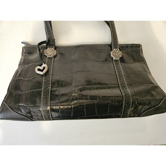Brighton Black Croco Embossed Leather Satchel Shoulder Handbag 15x8x3 - Picture 6 of 16